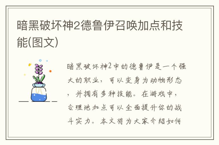 德鲁伊召唤技能加点攻略：暗黑破坏神2图文解析